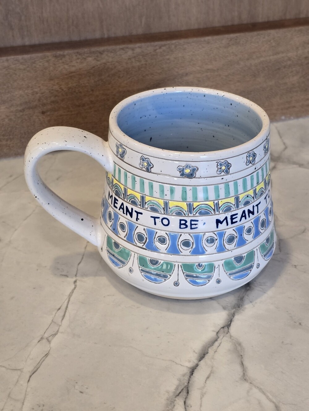 Anthropologie Molly Hatch "Meant To Be" Coffee Mug Asthetic Blue Cup Coastal